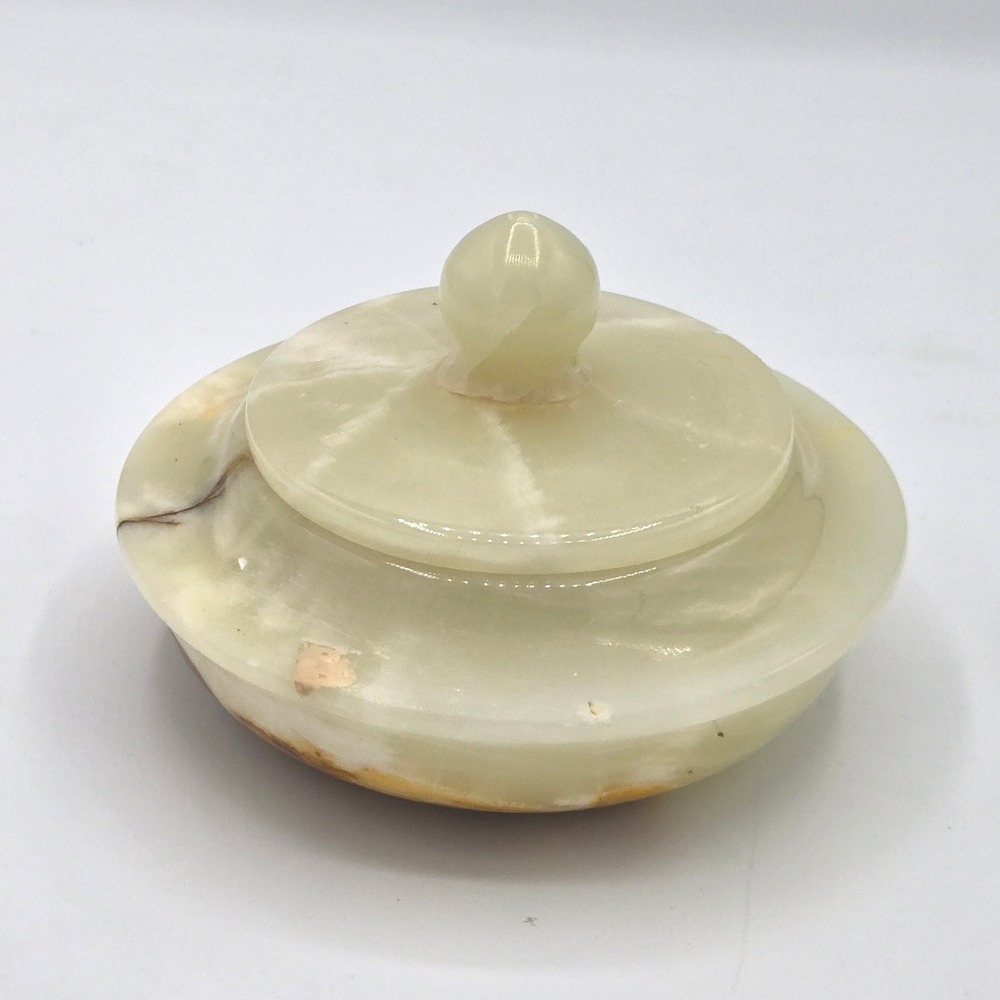 2.5" Onyx Trinket Box Round Pale‎ Green Vintage Jewelry Holder Home Decor